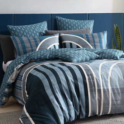 LOGAN & MASON PATHWAY TEAL QUILT COVER SET