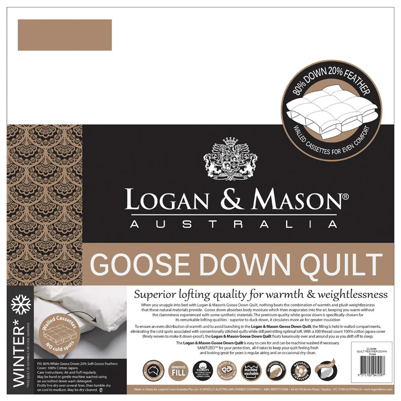 Logan and Mason 80/20 Goose Down and Feather Quilt