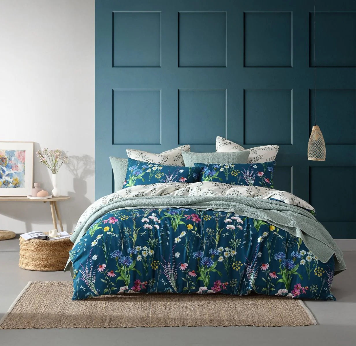 Logan and Mason Floriana Quilt Cover Set Teal