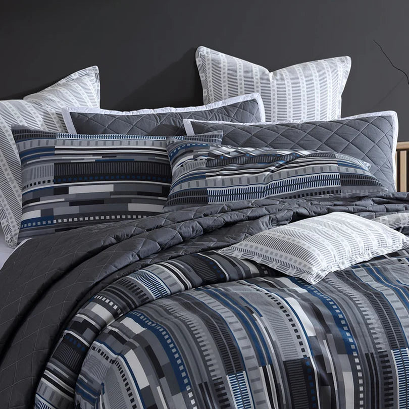 Logan and Mason Urban Stripe Quilt Cover Set Charcoal