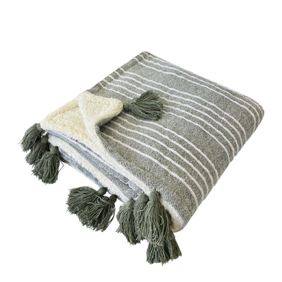 Mandy Stripe Throw 130x170cm Forest Green & Ivory