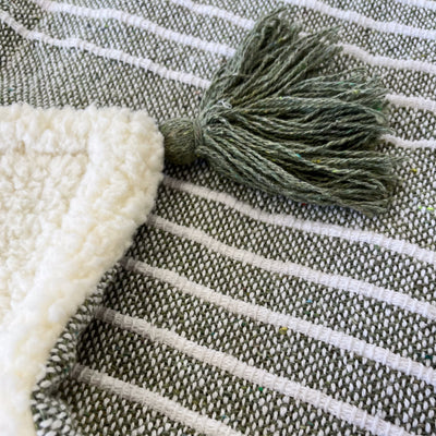Mandy Stripe Throw 130x170cm Forest Green & Ivory