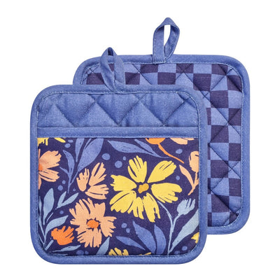 Perfect Square Mitts printed in vibrant colour & cushioned in blue colour use as mitts or Pot holder placed on a white surface.
