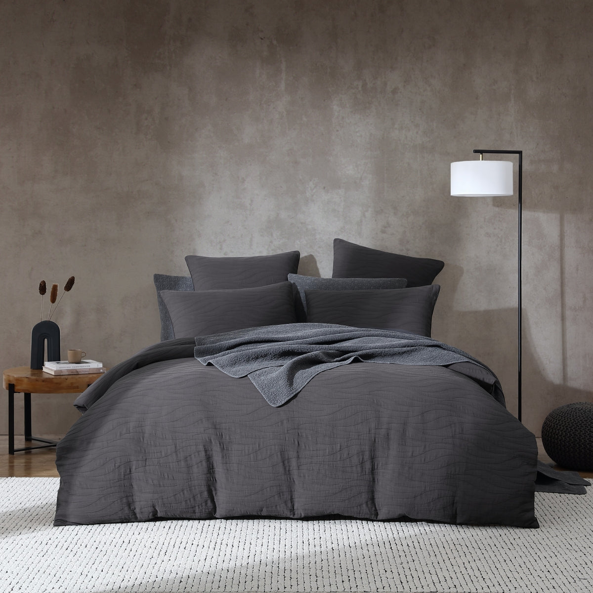 PLATINUM ARIEL CHARCOAL QUILT COVER SET