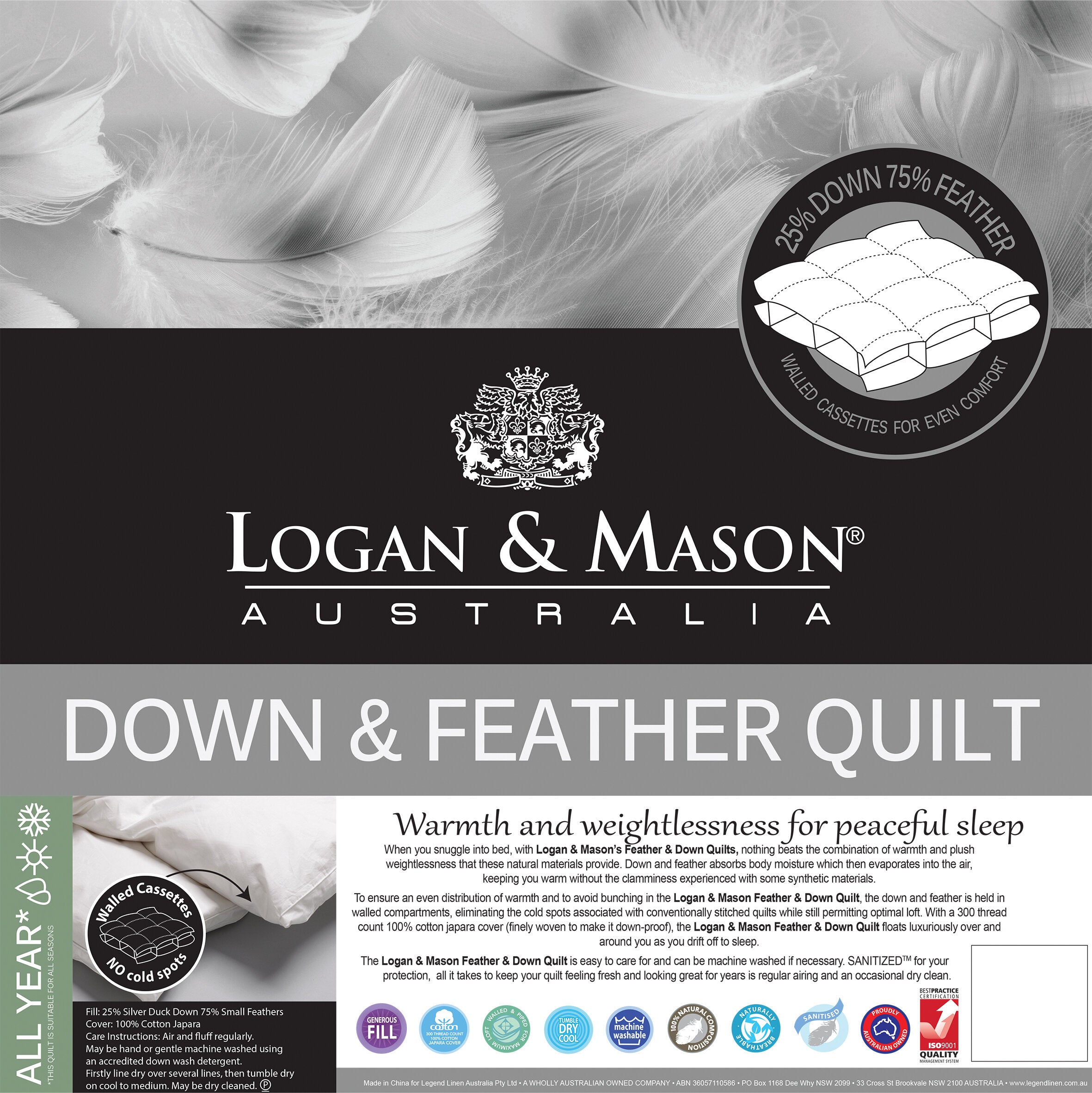 Logan and Mason 25/75 Duck Down and Feather Quilt