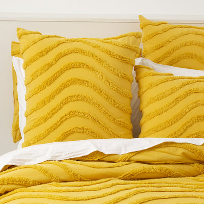 Wave Quilt Cover Tufted Cotton Chenille Set Mustard