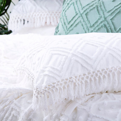Bed Cover Medallion Tufted Cotton White