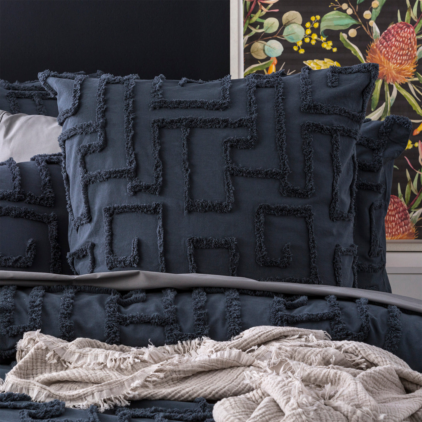Riley Quilt Cover Tufted Cotton Chenille Set Slate