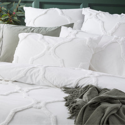 Moroccan Quilt Cover Tufted Cotton Chenille Set White