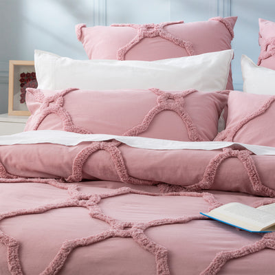 Moroccan Quilt Cover Tufted Cotton Chenille Set Blush