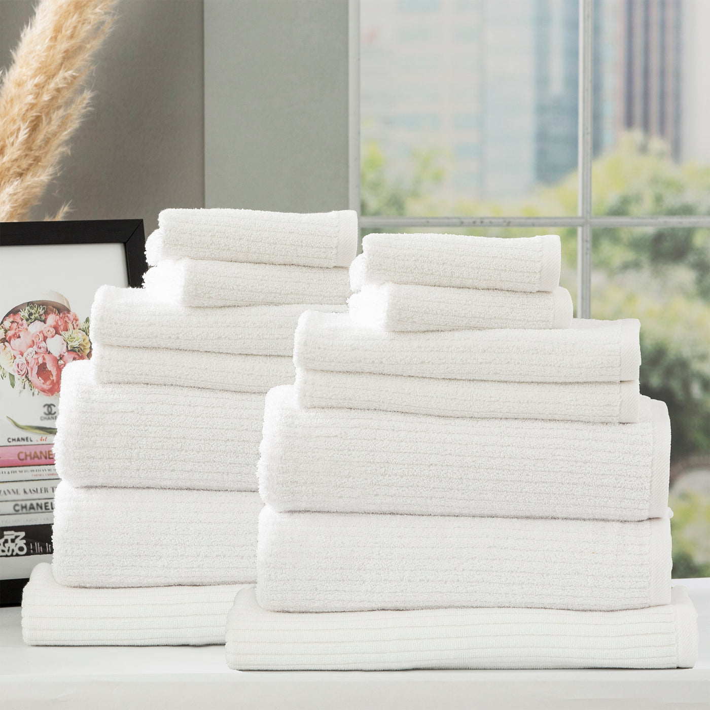 Cobblestone Ribbed Bath Towels White