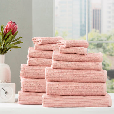 Cobblestone Ribbed Bath Towels Blush