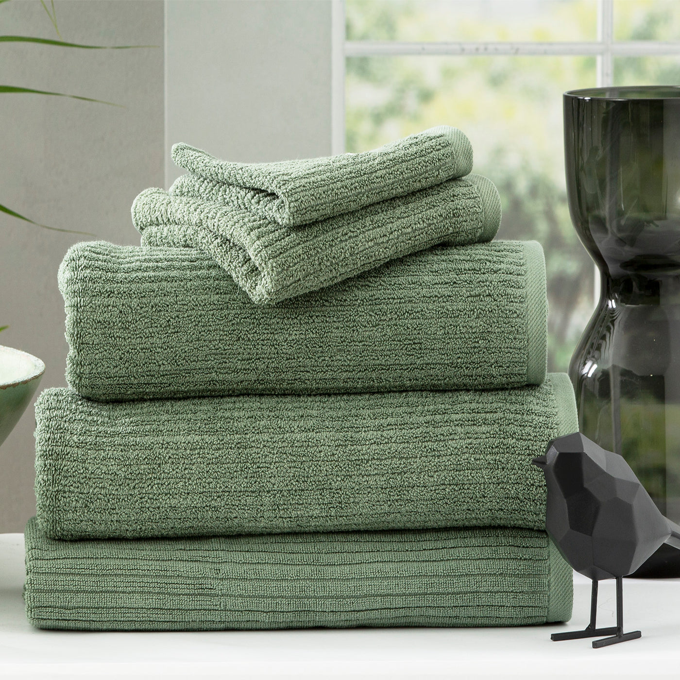 Cobblestone Ribbed Bath Towels Sage