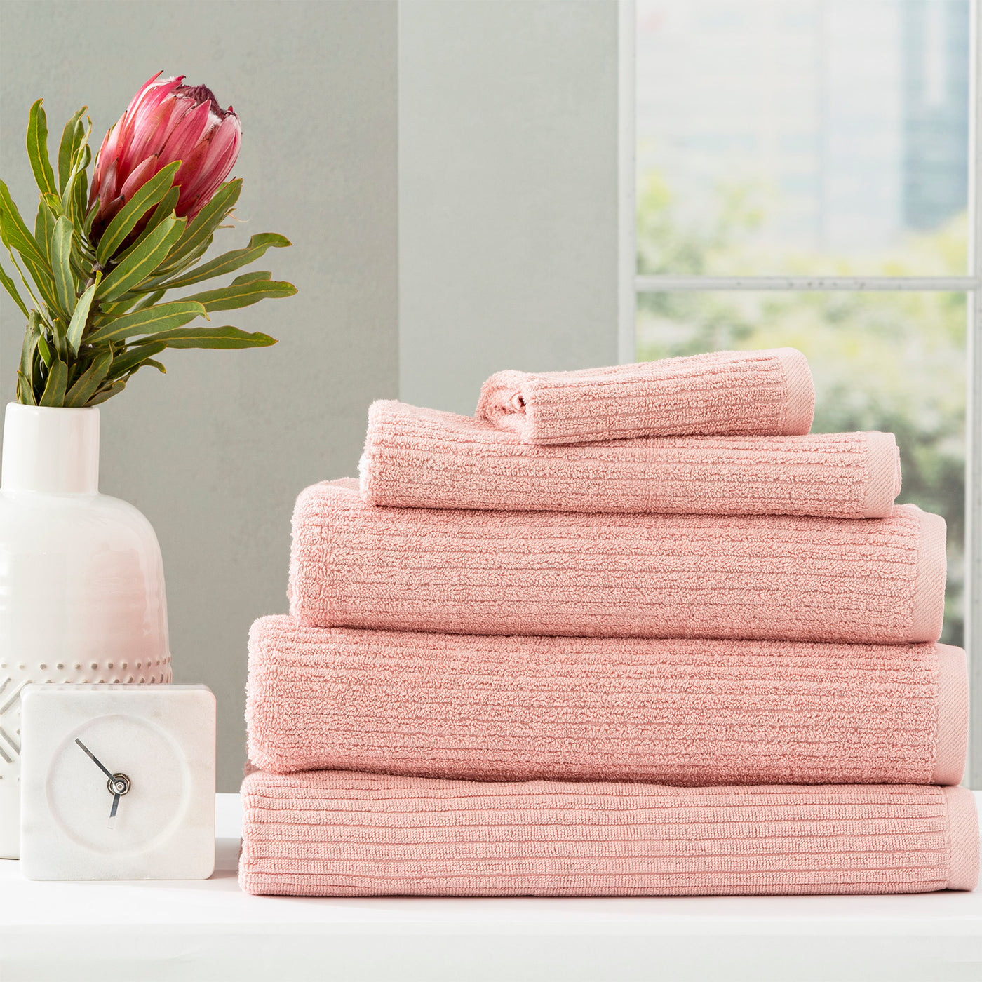 Cobblestone Ribbed Bath Towels Blush