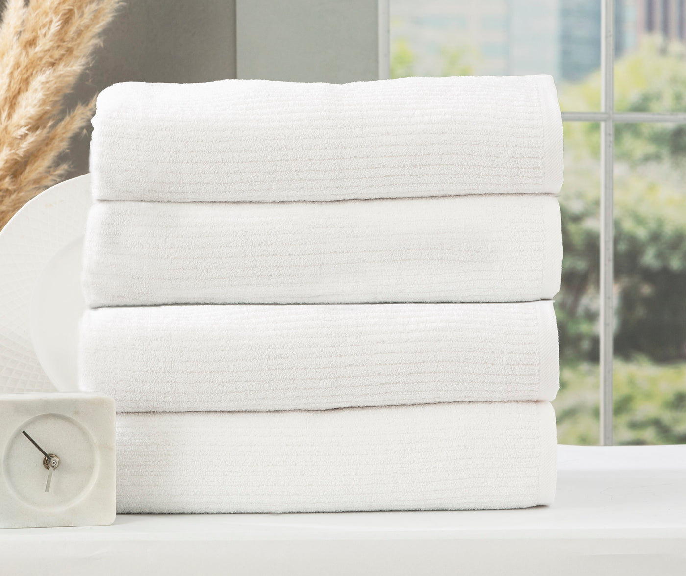 Cobblestone Ribbed Bath Towels White