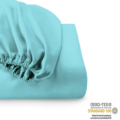 Cotton Natural 500 Thread Count Fitted sheet & pillowcase set Turquoise