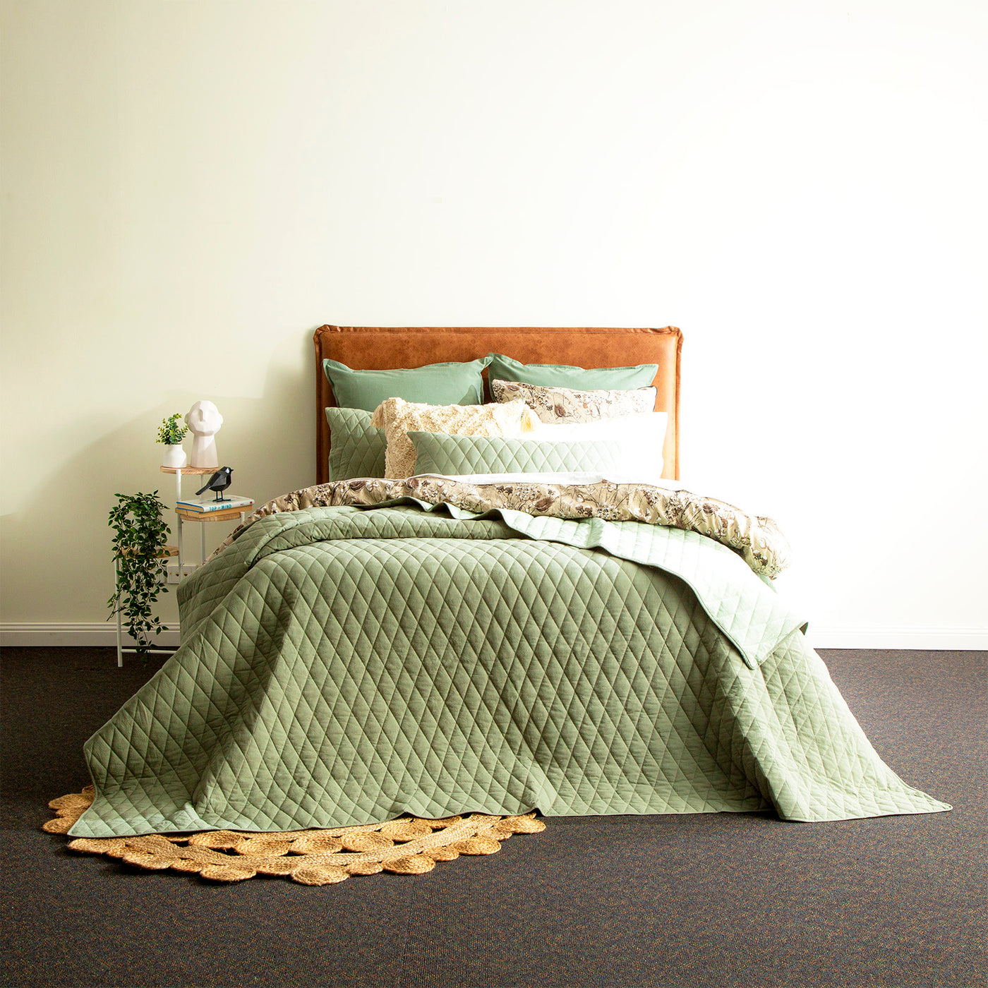 Coverlet Diamante Quilted Cotton Reversible Set Juniper