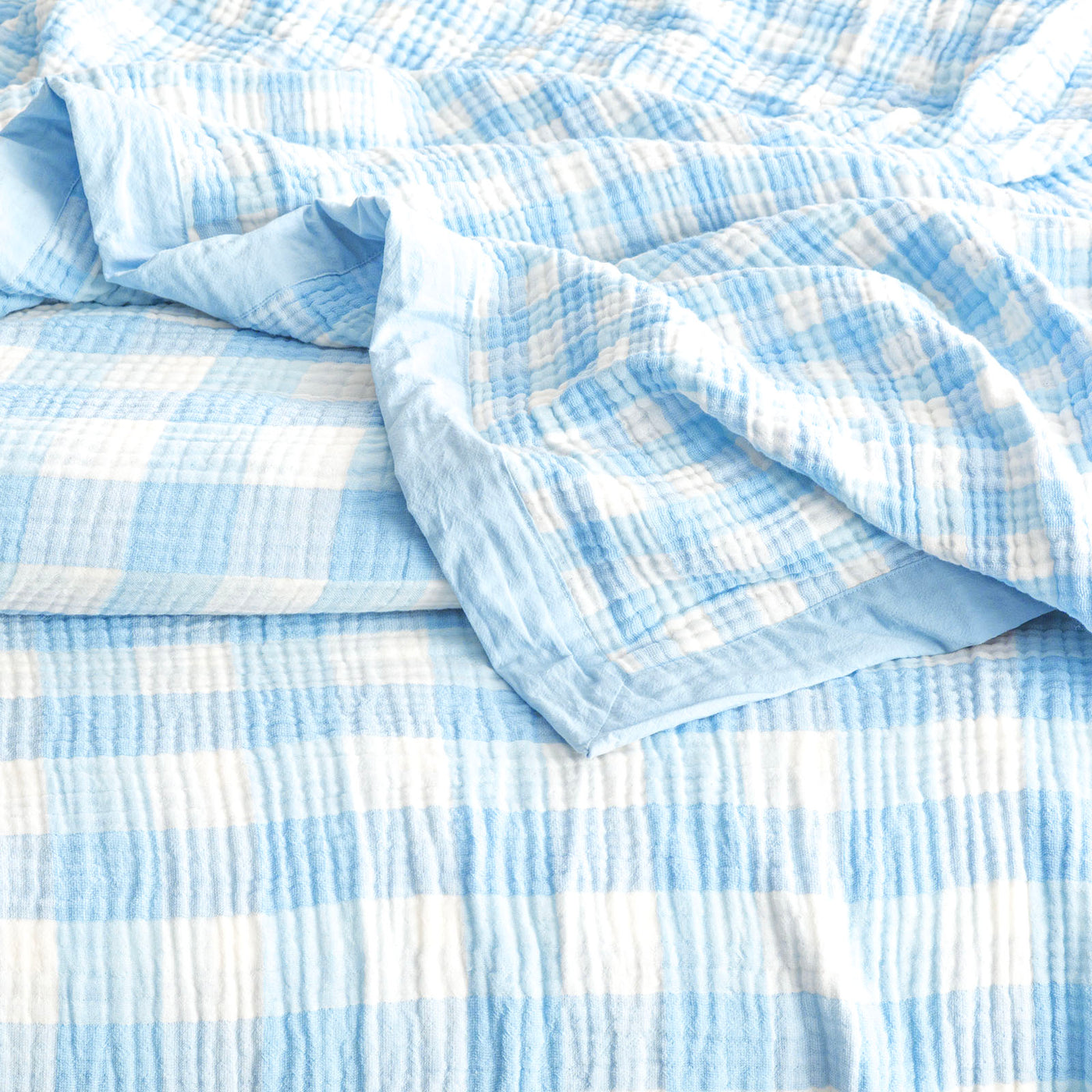 Blanket Washed Cotton Gingham Reversible French Blue