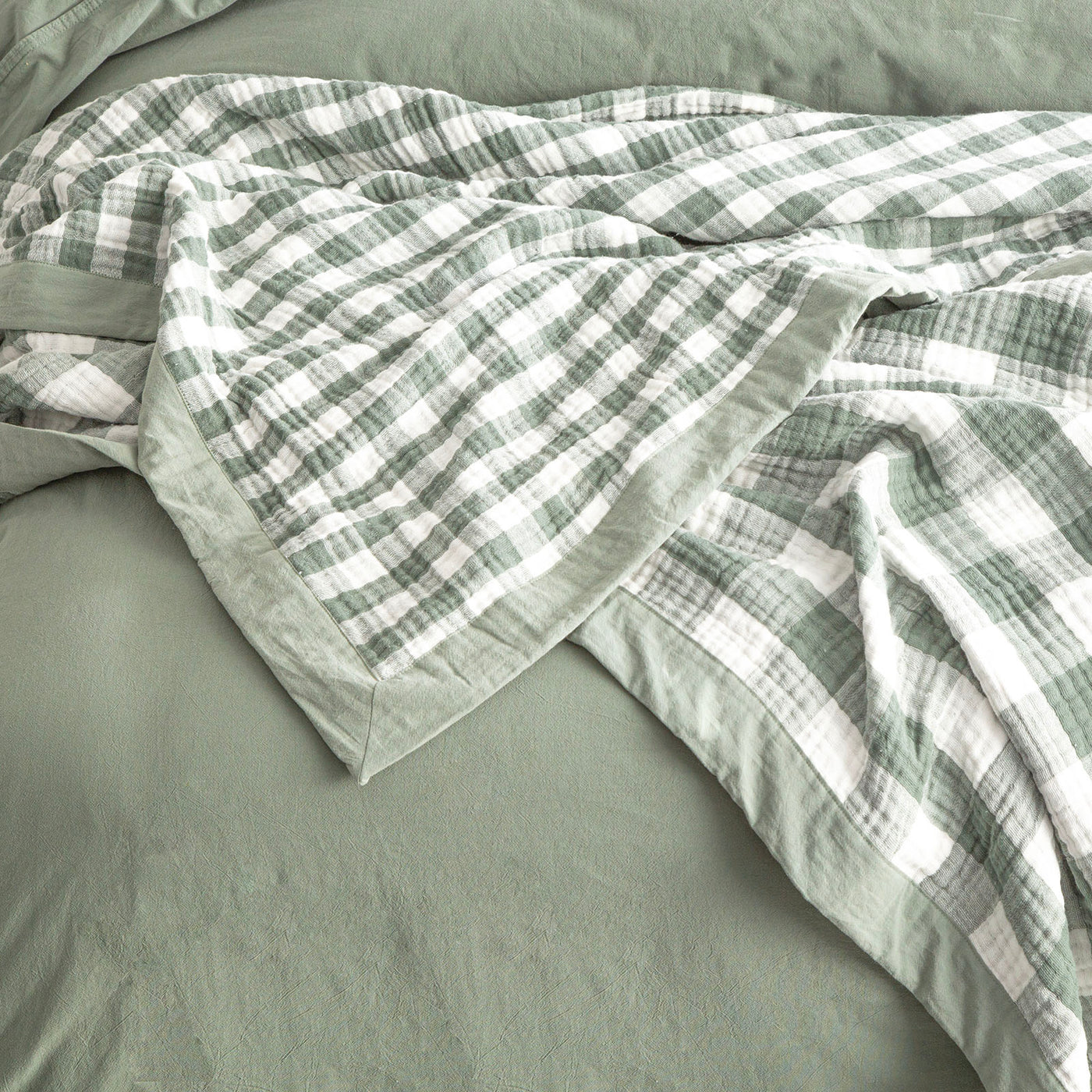 Blanket Washed Cotton Gingham Reversible Emerald