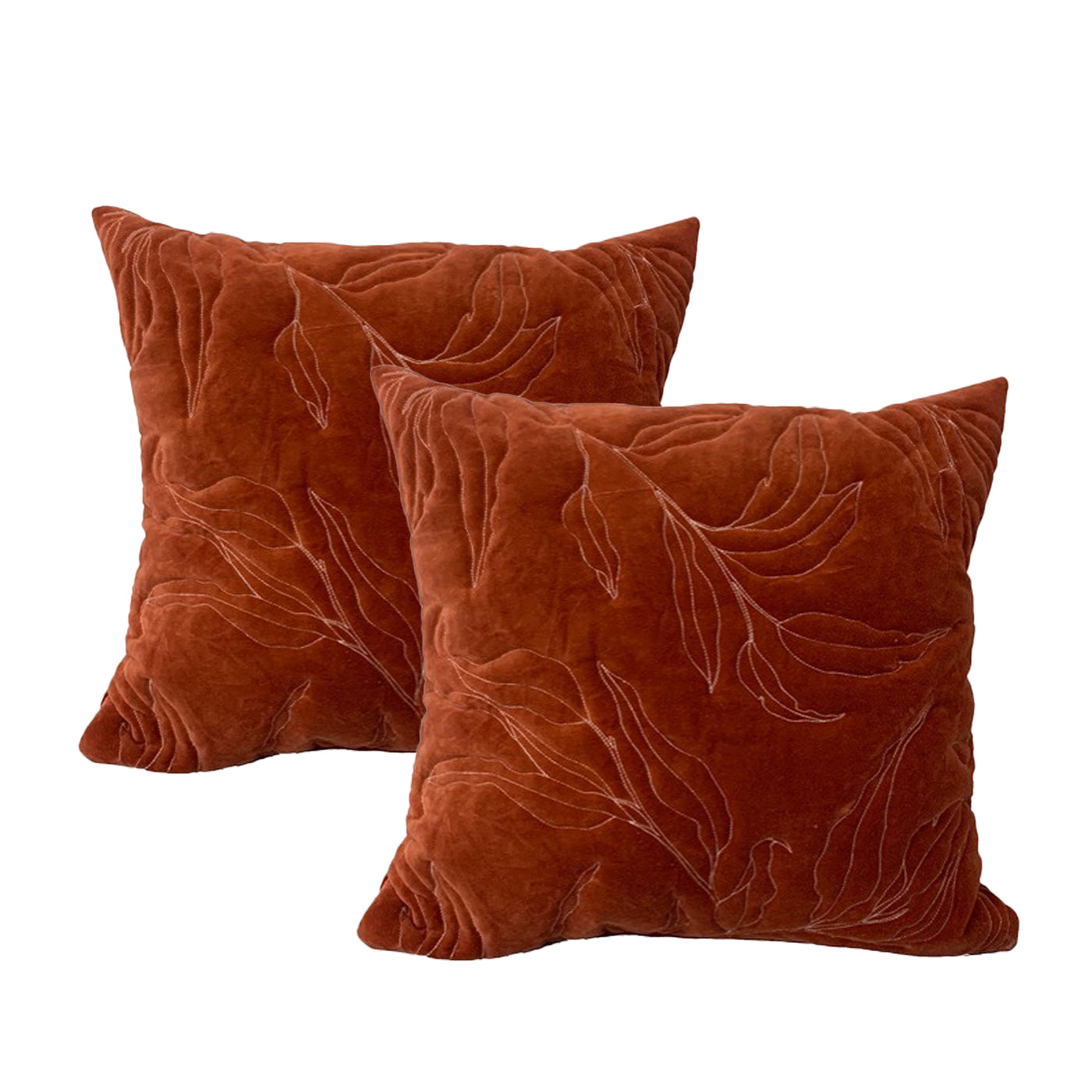 Cloud Linen Velvet Cushions in leaf design red colour cushion