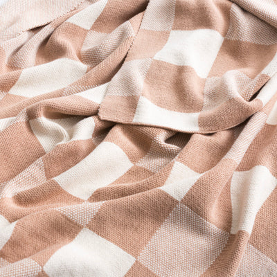 Renee Taylor Newport Checkered Cotton Knitted Throw 130 x 170 cms Tan